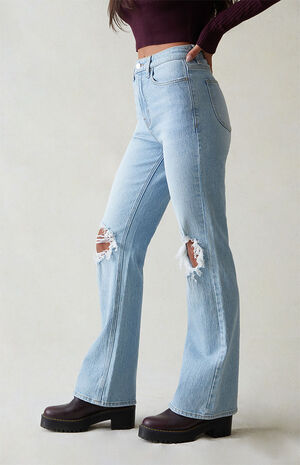 Eco Light Blue Ripped Curve High Waisted Bootcut Jeans image number 3