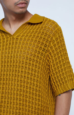 Yellow Oliver Crochet Polo Sweater image number 2