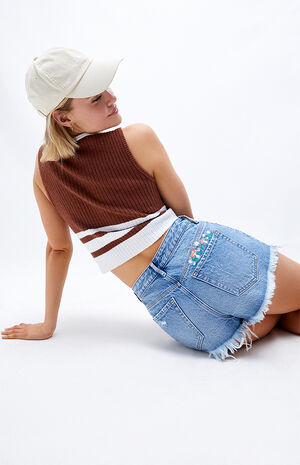 Eco Mushroom High Waisted Denim Festival Shorts image number 2