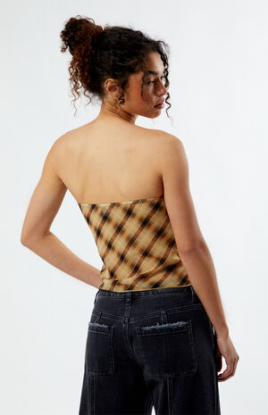 Plaid Asymmetrical Tube Top image number 3