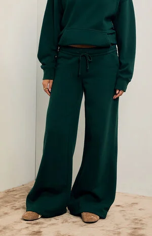 Forest Green Ultra Soft Fleece Baggy Sweatpants image number 2