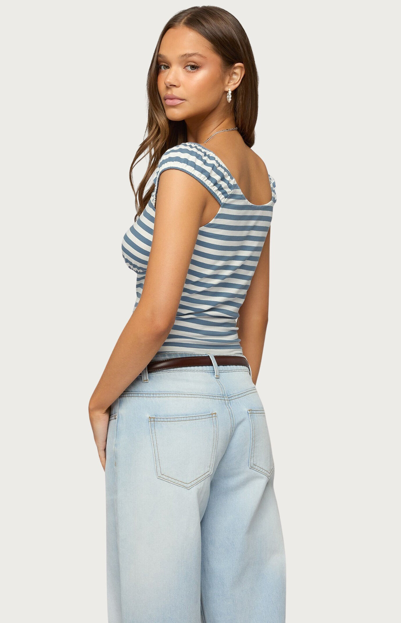 Edikted Aina Striped V Neck Henley Top
