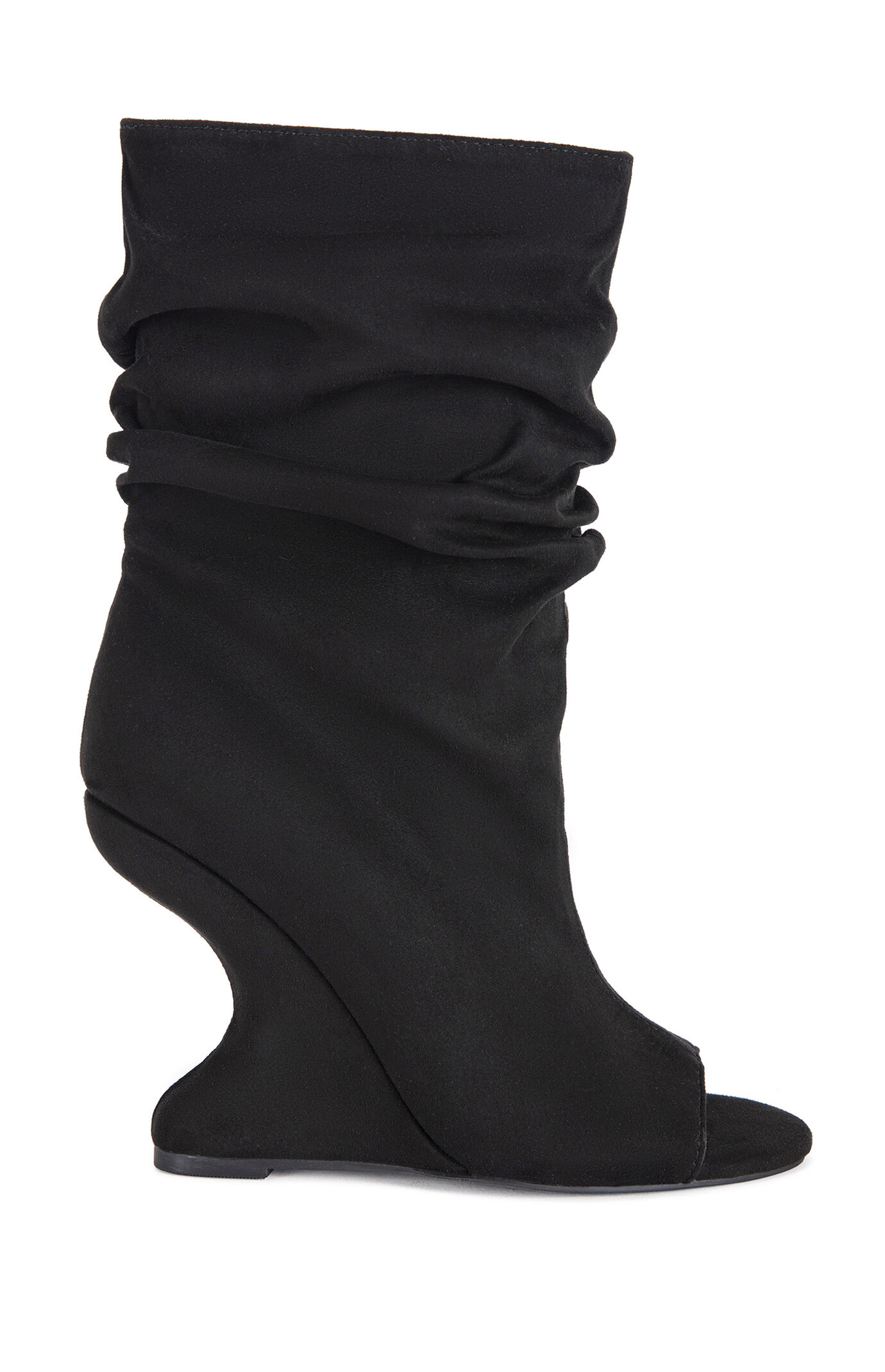 AZALEA WANG Women's Marin Black Faux Suede Curved Wedge Booties