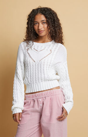 Heart Cable Knit Crew Neck Sweater image number 2