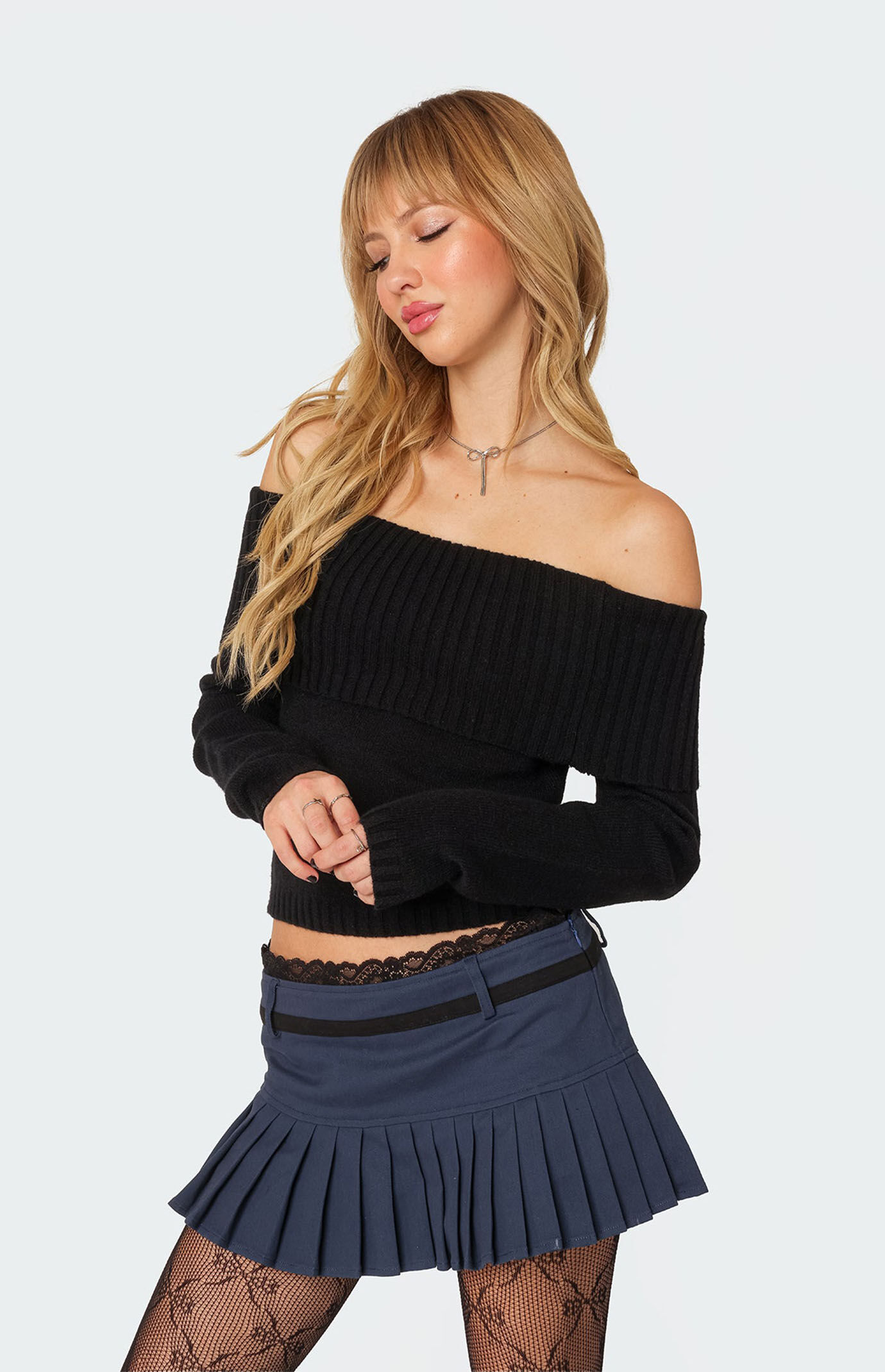 Edikted Tamara Fold Over Knit Top