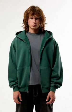Green Snow Wash Full Zip Hoodie image number 1