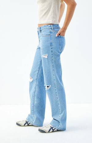 Jordyn Medium Indigo Ripped Low Rise Straight Leg Jeans image number 3