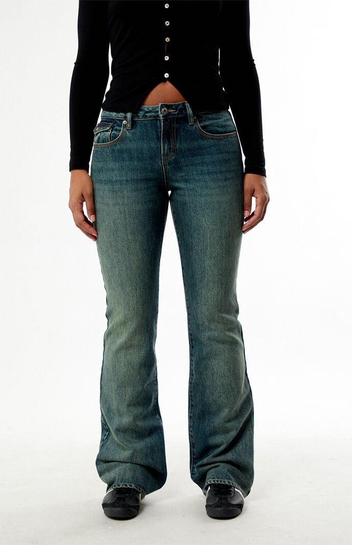 Pacsun Jade Low Rise Bootcut Jeans Button Pocket Dark Blue