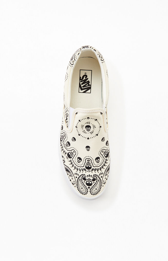 White & Black Classic Slip-On Bandana Shoes