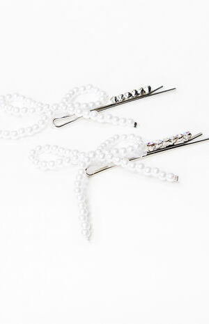 2 Pack Pearl Bow Hair Pins image number 2