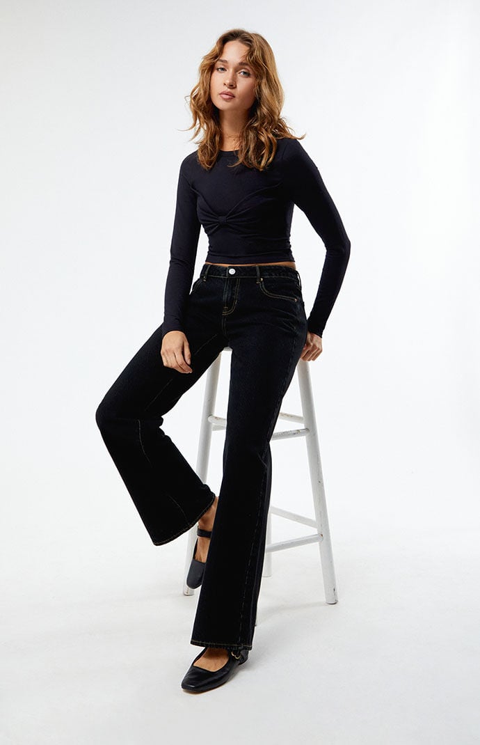 Est. PAC 1980 Women's Julia Knot Front Long Sleeve Top In Black - Size XS