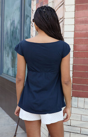 Navy Babydoll Short Sleeve Top image number 4