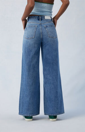 Eco Medium Indigo Asymmetrical Wide Leg Jeans image number 5