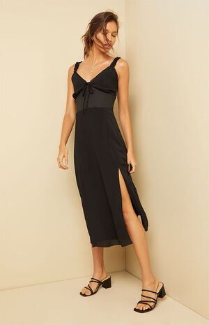 Satin Corset V-Neck Midi Dress image number 1