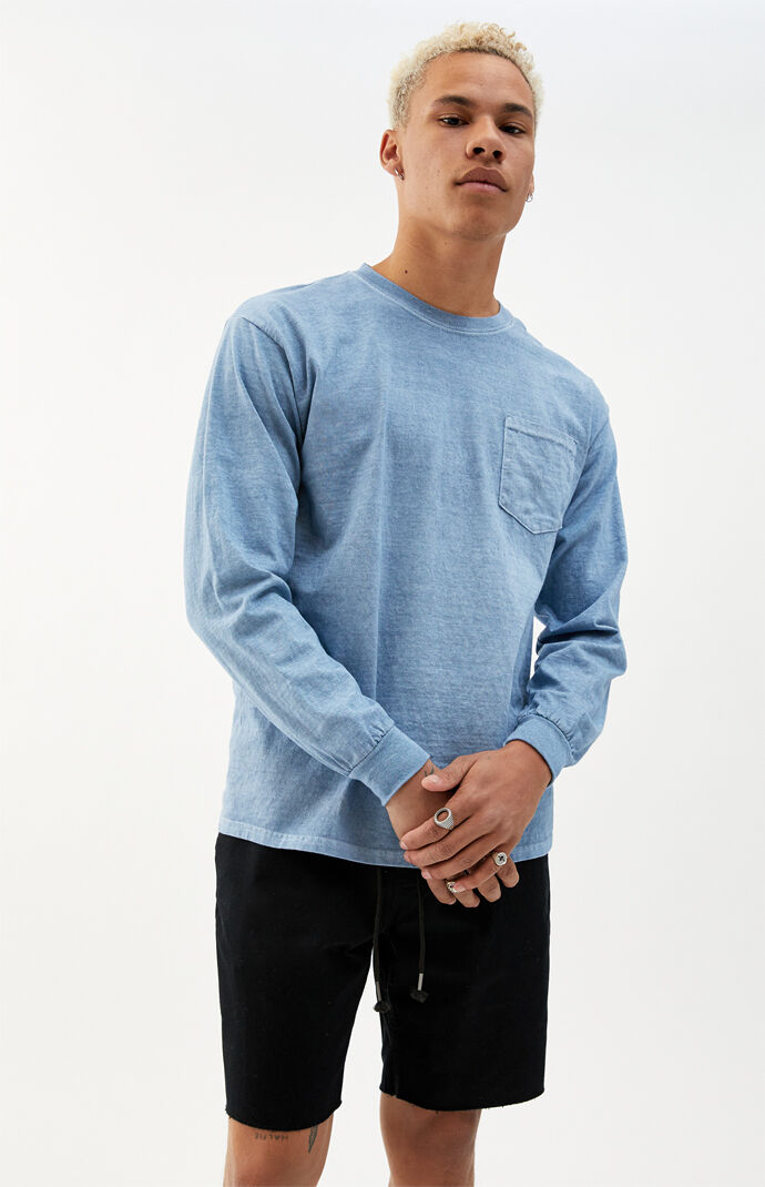 Blue Vintage Wash Pocket Long Sleeve T-Shirt