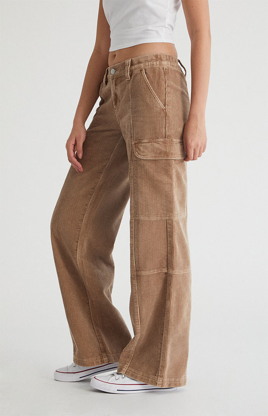 PacSun Light Brown Corduroy Low Rise Puddle Cargo Pants PacSun