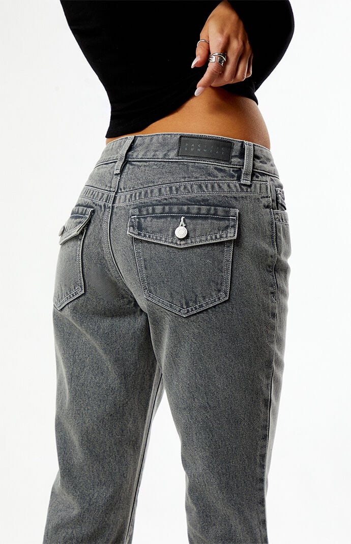 Pacsun Jade Low Rise Bootcut Jeans Button Pocket Gray
