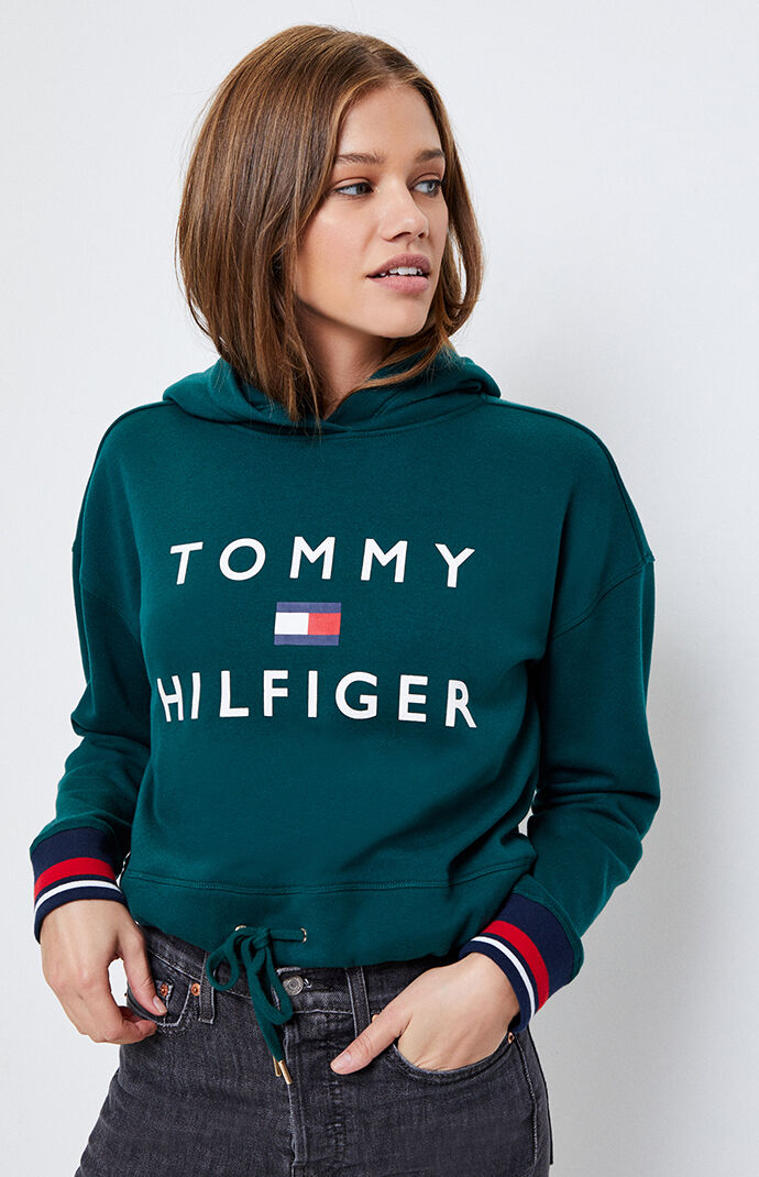 tommy jeans cropped logo hoodie online -