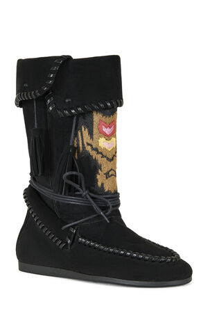 Women's Weret Black Faux Suede Moccasin Booties image number 2