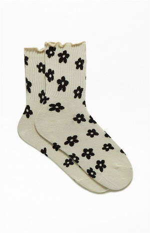Floral Ruffle Trim Crew Socks image number 2