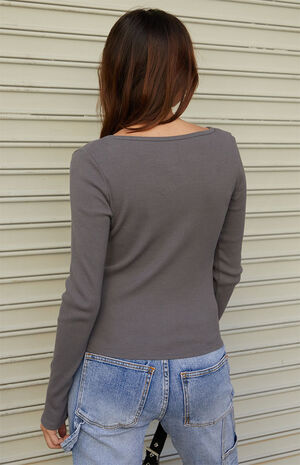 Gray Zelly Henley Long Sleeve Top image number 4