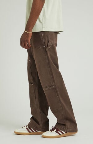 Stretch Brown Baggy Carpenter Jeans image number 3