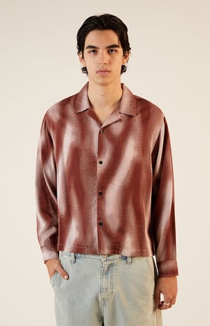 Printed Long Sleeve Cropped Camp Shirt image number 1