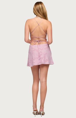 Floral Embroidered Chiffon Backless Mini Dress image number 3