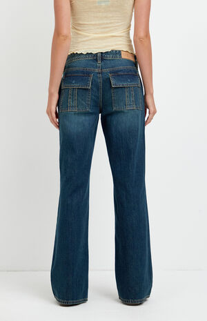 Zoe Low Rise Girlfriend Jeans Flap Pocket Dark Blue image number 4