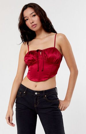 Tie Front Satin Corset Top image number 2