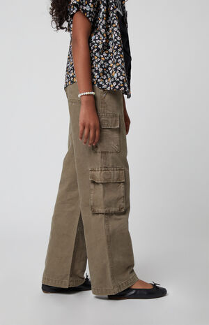 Olive Baggy Cargo Jeans image number 3