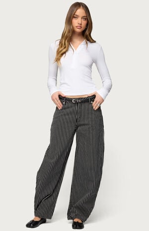 Pinstripe Low Rise Barrel Leg Jeans image number 5