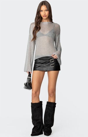 Drop Shoulder Sheer Knit Sweater image number 2