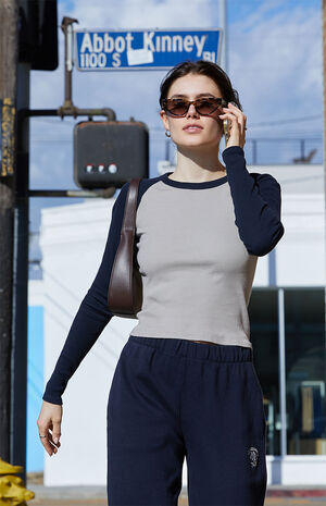 White & Navy Bella Long Sleeve Colorblock Top image number 1