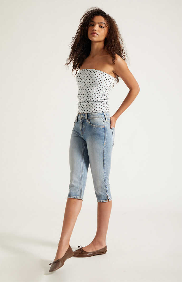 Pacsun Capri Denim Shorts Stretch Light Blue