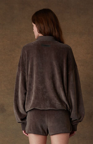 Women's Off Black Velour Beach Shorts image number 4