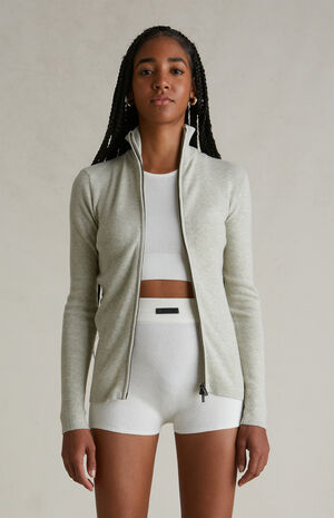 Women's Heather Stone Ribbed Track Jacket image number 2