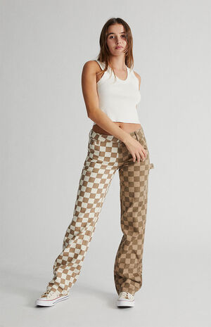 Two-Tone Checkerboard&nbsp;Low Rise Carpenter Pants image number 4