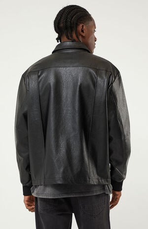 Faux Leather Collared Bomber Jacket image number 3