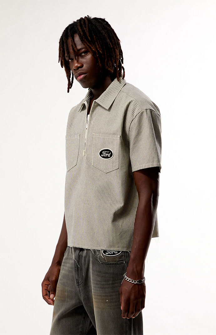 FORD Black and Cream Striped Quater Zip Shirt