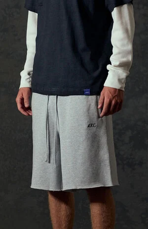 Heather Grey Standard Long Fleece Sweat Shorts image number 4