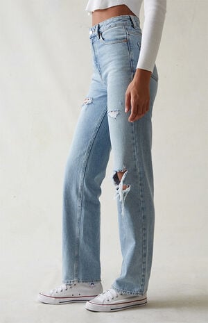 Eco Light Blue Ripped '90s Boyfriend Jeans image number 3