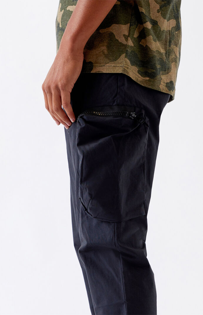 Utility Black Side Zip Nylon Slim Cargo Pants
