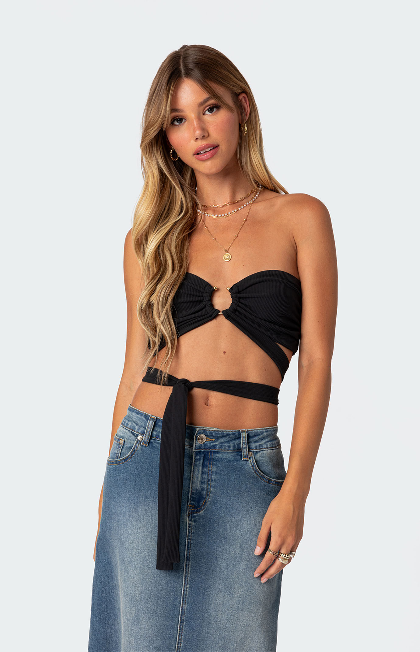 Edikted Zia Ribbed Ring Tie Crop Top | PacSun