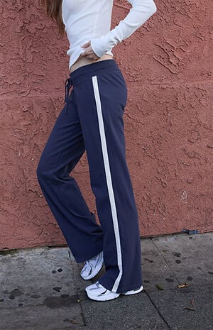 Blue Hilary Side Stripe Yoga Baggy Sweatpants image number 3