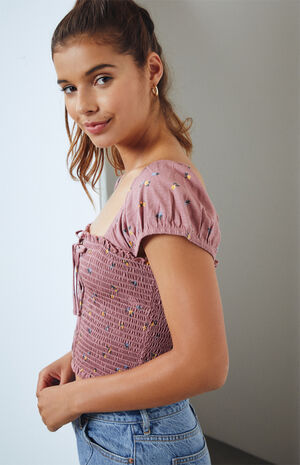 Smocked Lace-Up Top image number 3