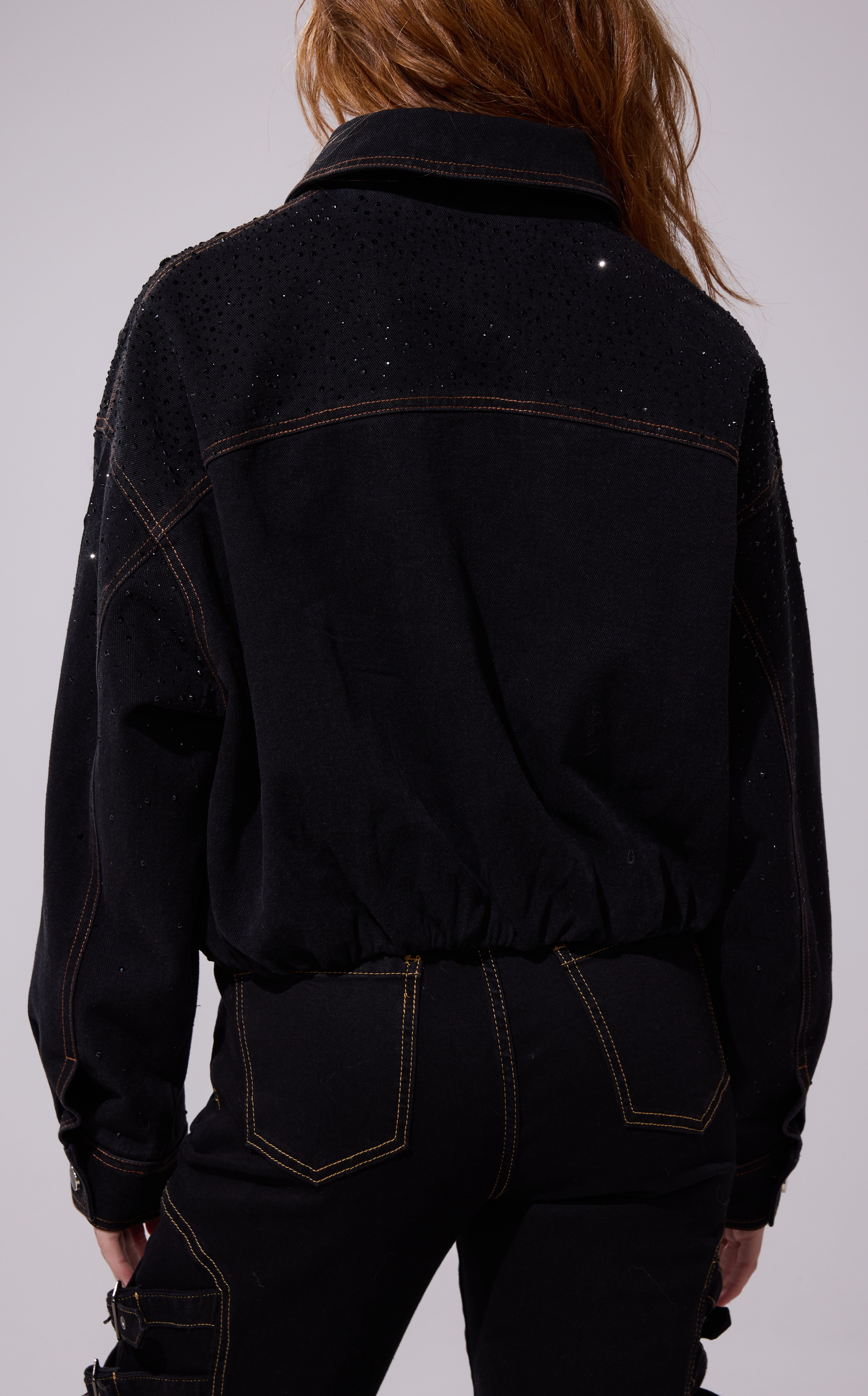 AZALEA WANG Safina Black Embellished Denim Jacket