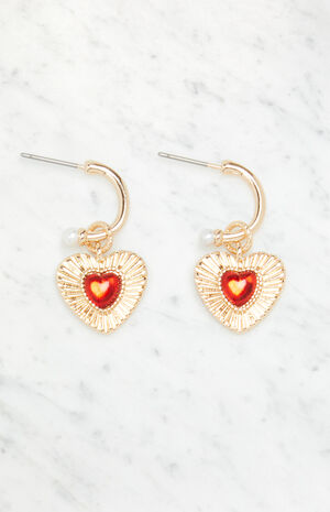 Red Heart Charm Earrings image number 1