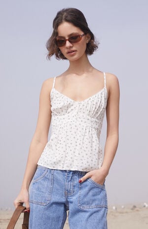 White & Black Floral Tiffany Tank Top image number 1