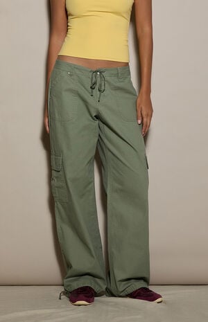 Army Green Low Rise Straight Leg Cargo Pants image number 2